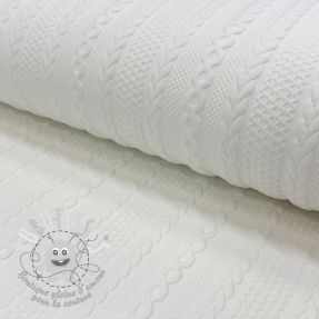 Tissu maille tricot jacquard Cable white