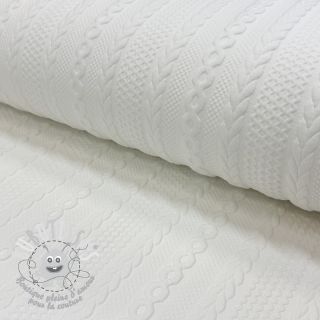 Tissu maille tricot jacquard Cable white