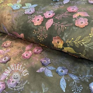 Tissu coton TIE DYE EMBROIDERY Poppy design N