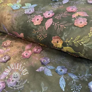 Tissu coton TIE DYE EMBROIDERY Poppy design N
