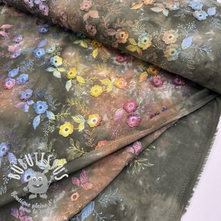 Tissu coton TIE DYE EMBROIDERY Poppy design N