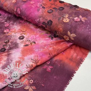 Tissu coton TIE DYE EMBROIDERY Poppy design Q