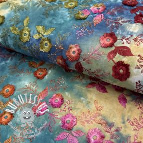 Tissu coton TIE DYE EMBROIDERY Poppy design S