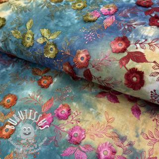 Tissu coton TIE DYE EMBROIDERY Poppy design S