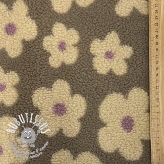 Tissu de manteau TEDDY JACQUARD Flowers taupe/beige
