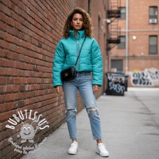 Tissu matelassé Graphic square cyan cerise