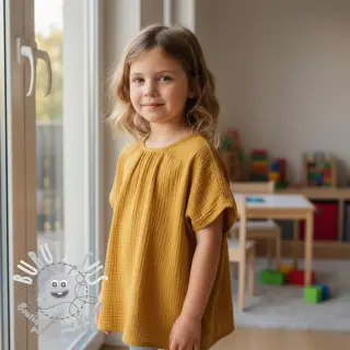 Tissu double gaze/mousseline dark ochre ORGANIC