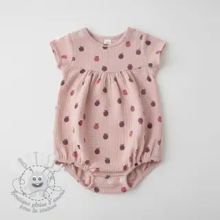 Tissu double gaze/mousseline Fruits apple soft rose