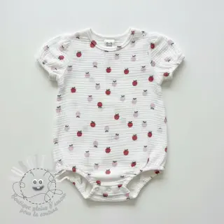 Tissu double gaze/mousseline Fruits apple white