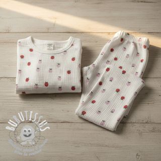 Tissu double gaze/mousseline Fruits apple white