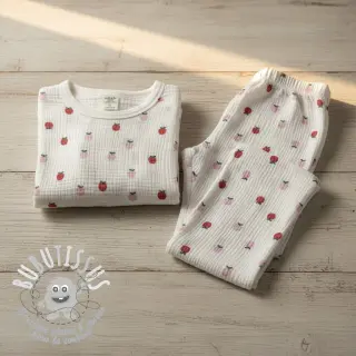 Tissu double gaze/mousseline Fruits apple white