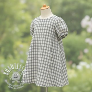 Tissu double gaze/mousseline LINEN YARN DYED Checks grey natural