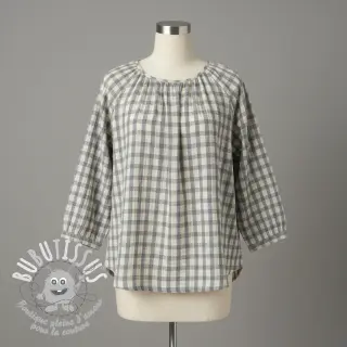 Tissu double gaze/mousseline LINEN YARN DYED Checks grey natural