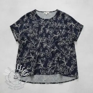 Tissu double gaze/mousseline EMBROIDERY Climbing flowers navy