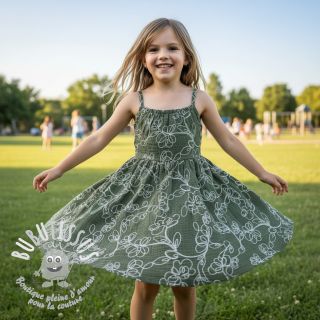 Tissu double gaze/mousseline EMBROIDERY Climbing flowers pickle