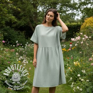 Tissu double gaze/mousseline YARN DYED Stripes old green