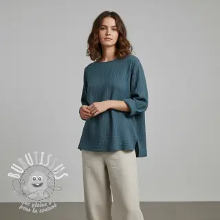 Tissu double gaze/mousseline indigo ORGANIC