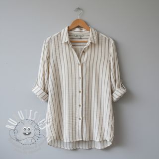 Tissu double gaze/mousseline YARN DYED Thin strip beige