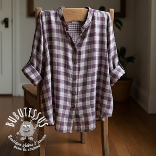 Tissu double gaze/mousseline Double sided CHECKS MINI grape