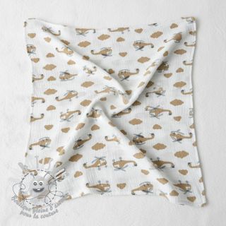 Tissu double gaze/mousseline Helicopters off white