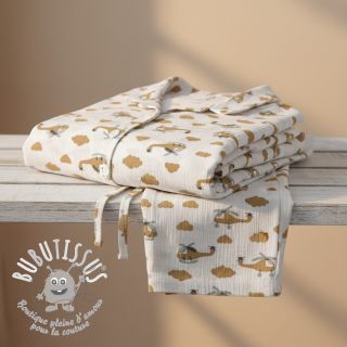 Tissu double gaze/mousseline Helicopters off white