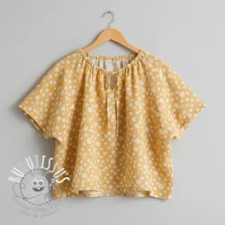 Tissu double gaze/mousseline JACQUARD Dots dark yellow