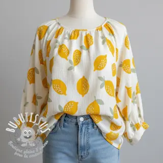 Tissu double gaze/mousseline Lemons white