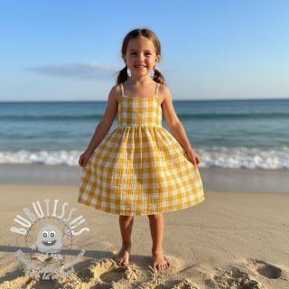 Tissu double gaze/mousseline Double sided CHECKS MINI ochre