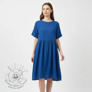 Tissu double gaze/mousseline cobalt ORGANIC