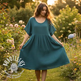 Tissu double gaze/mousseline petrol