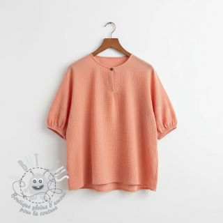 Tissu double gaze/mousseline salmon