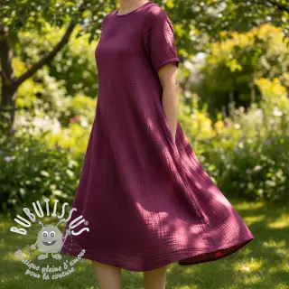 Tissu double gaze/mousseline berry ORGANIC