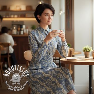 Tissu coton JEANS EMBROIDERY Flora design B