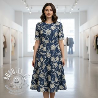 Tissu coton JEANS EMBROIDERY Flora design C