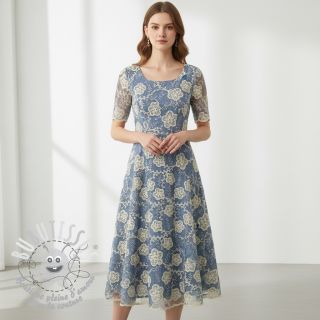 Tissu coton JEANS EMBROIDERY Flora design D