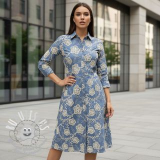 Tissu coton JEANS EMBROIDERY Flora design D