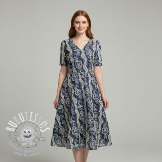 Tissu coton JEANS EMBROIDERY Flora design A