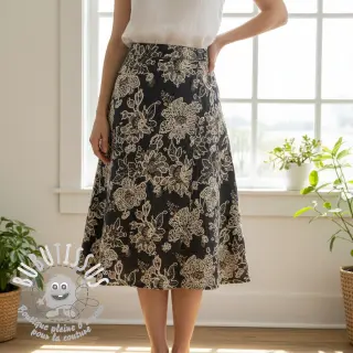 Tissu coton JEANS EMBROIDERY Bouquet black