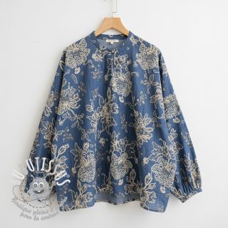 Tissu coton JEANS EMBROIDERY Bouquet blue