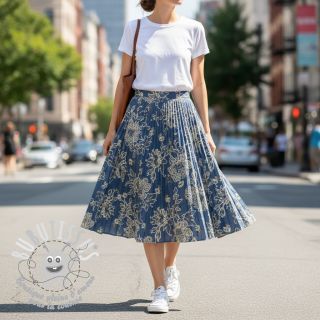 Tissu coton JEANS EMBROIDERY Bouquet blue