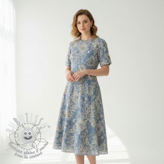 Tissu coton JEANS EMBROIDERY Bouquet light blue