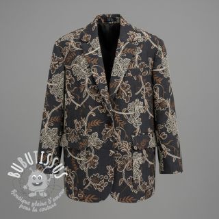 Tissu coton JEANS Embroidery leaves black