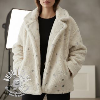 Tissu de manteau TEDDY Tossed hearts silver