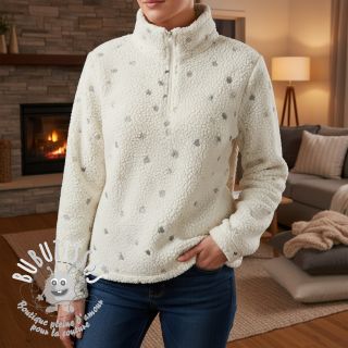 Tissu de manteau TEDDY Tossed hearts silver