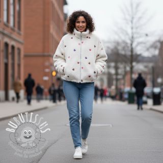 Tissu de manteau TEDDY Tossed hearts multi