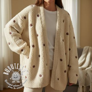 Tissu de manteau TEDDY EMBROIDERY Mini ecru