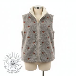 Tissu de manteau EMBROIDERY Little mushrooms pebble