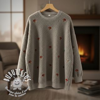 Tissu de manteau EMBROIDERY Little mushrooms pebble