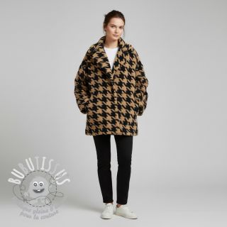 Tissu de manteau TEDDY JACQUARD PIED DE POULE camel