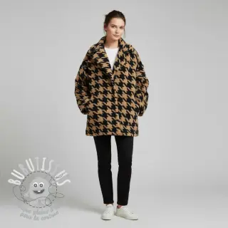 Tissu de manteau TEDDY JACQUARD PIED DE POULE camel